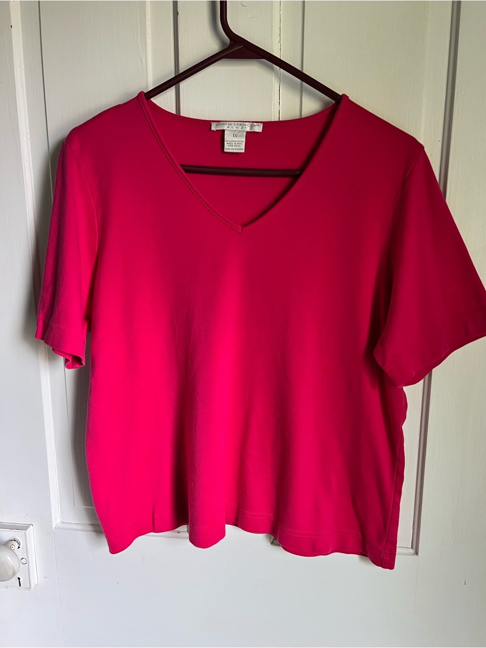 Vintage Sarah Spencer Women's Short Sleeve V-Neck Top - Fuchsia size 1XL